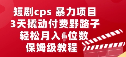 短剧cps暴力项目,3天撬动付费野路子,有人偷偷月入五位数,保姆级教程-山河资源网