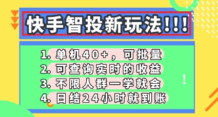 快手智投新玩法,单机日入40+,可批量,可查询实时收益,零门槛【揭秘】-山河资源网