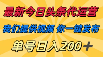 最新今日头条代运营,我们提供视频,你一键发布,单号日入200+【揭秘】-山河资源网