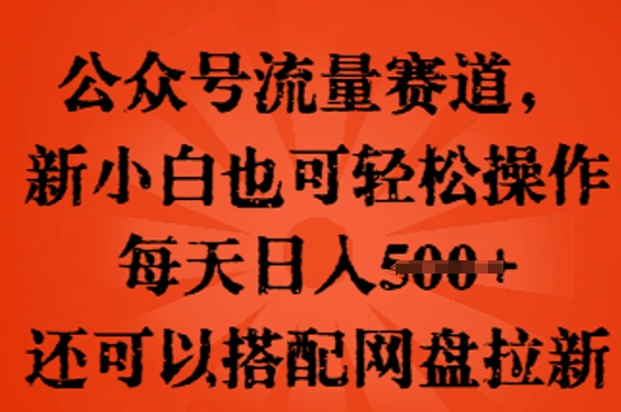 公众号流量赛道,新人小白也可轻松上手操作,每天日入100+,还可以搭配网盘拉新-山河资源网
