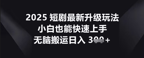 2025短剧最新升级玩法,小白也能快速上手,无脑搬运日入3张-山河资源网