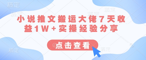 小说推文搬运大佬7天收益1W+实操经验分享-山河资源网