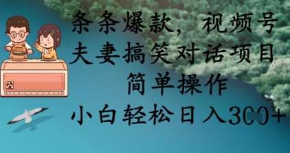 条条爆款,视频号夫妻搞笑对话项目,简单操作,小白轻松日入3张+-山河资源网