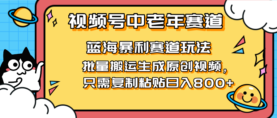 (14314期)2025视频号中老年短视频蓝海暴利风口!复制粘贴搬运视频单日赚800+,无...-山河资源网