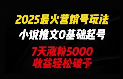 2025最火营销号玩法:小说推文0基础起号,7天涨粉5000,收益轻松破k-山河资源网