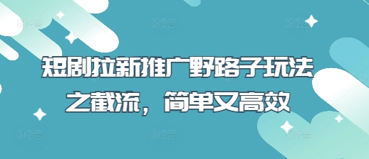 短剧拉新推广野路子玩法之截流,简单又高效-山河资源网