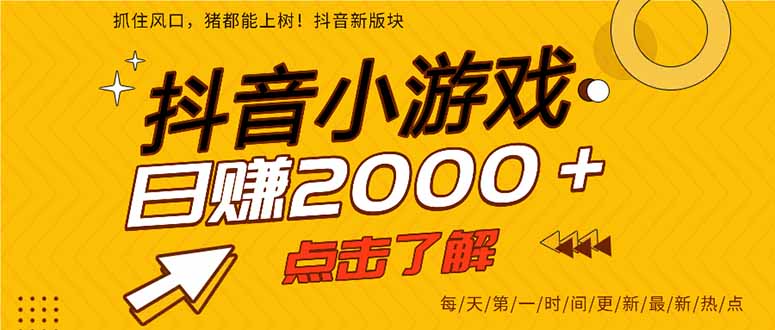 （14319期）抖音小游戏，最新风口项目，亲测单游戏2000+感兴趣点击了解。-山河资源网